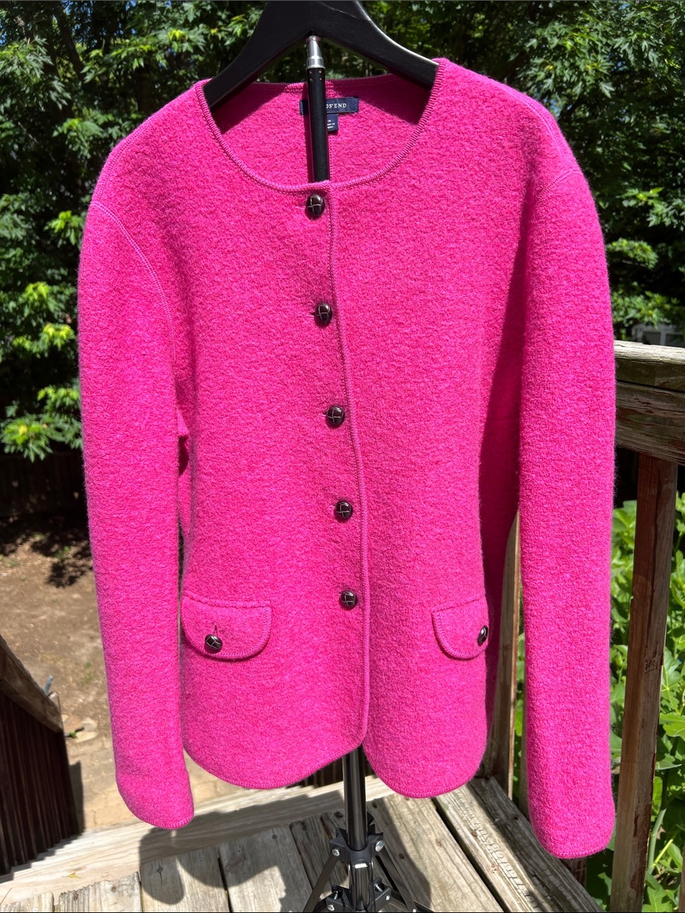 Lands End pink 💕 100% wool boiled wool jacket cardigan button up
